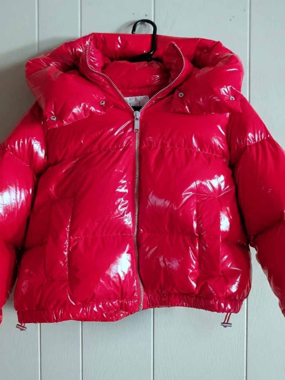 Michael Kors Shiny Red Hooded Puffer Jacket